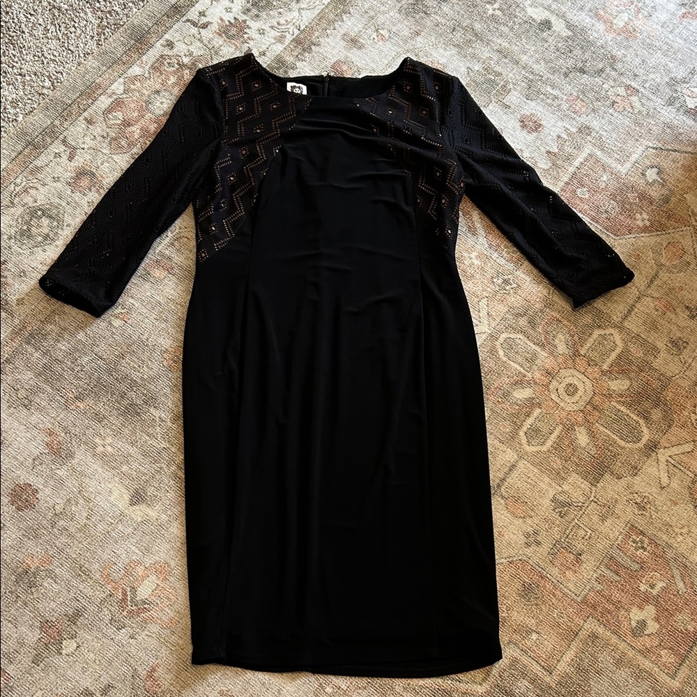 Anne Klein Black Dress with Geometric Sleeves
